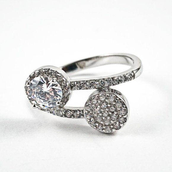 Elegant Duo Wrap Design Micro CZ Silver Ring - Picture 3 of 3